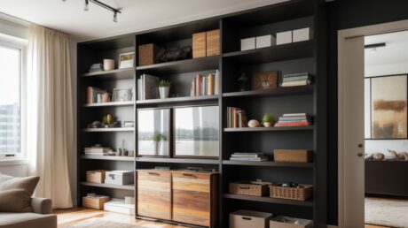 Организация пространства в квартире с помощью стеллажей и полок