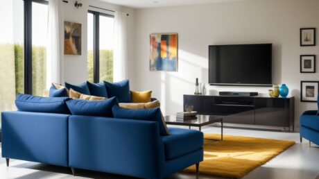 Уборка зоны отдыха в гостиной: диван, телевизор, декор